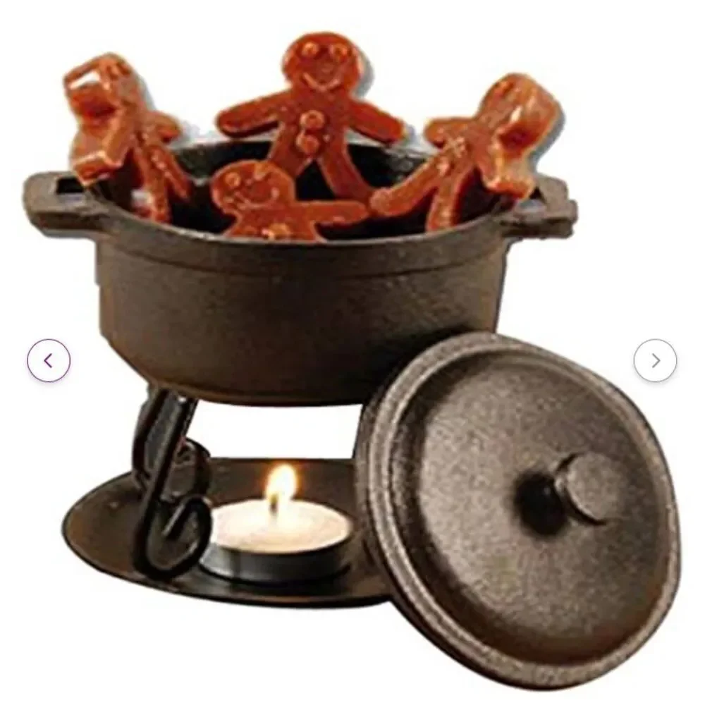 Cast Iron Bean Pot Tea light Candle Wax Tart Warmer Caldroun with Lid